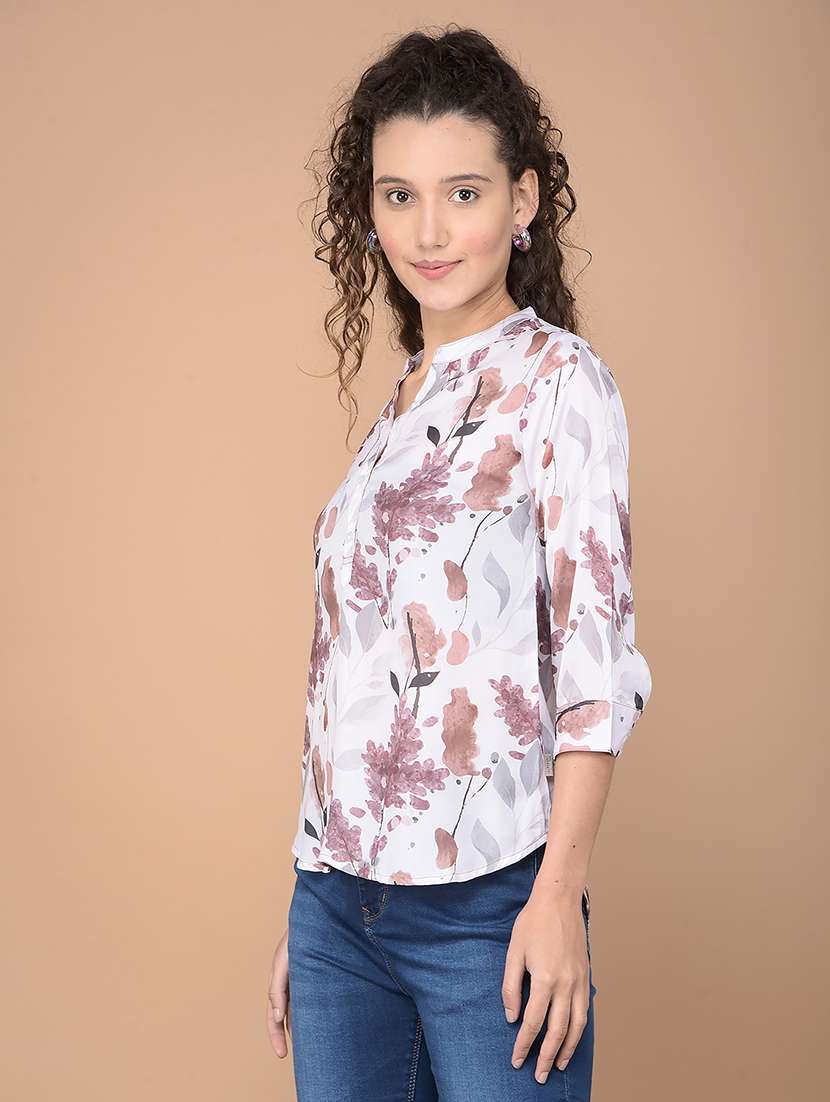 women printed mandarin neck regular top - 21688728 -  Standard Image - 1