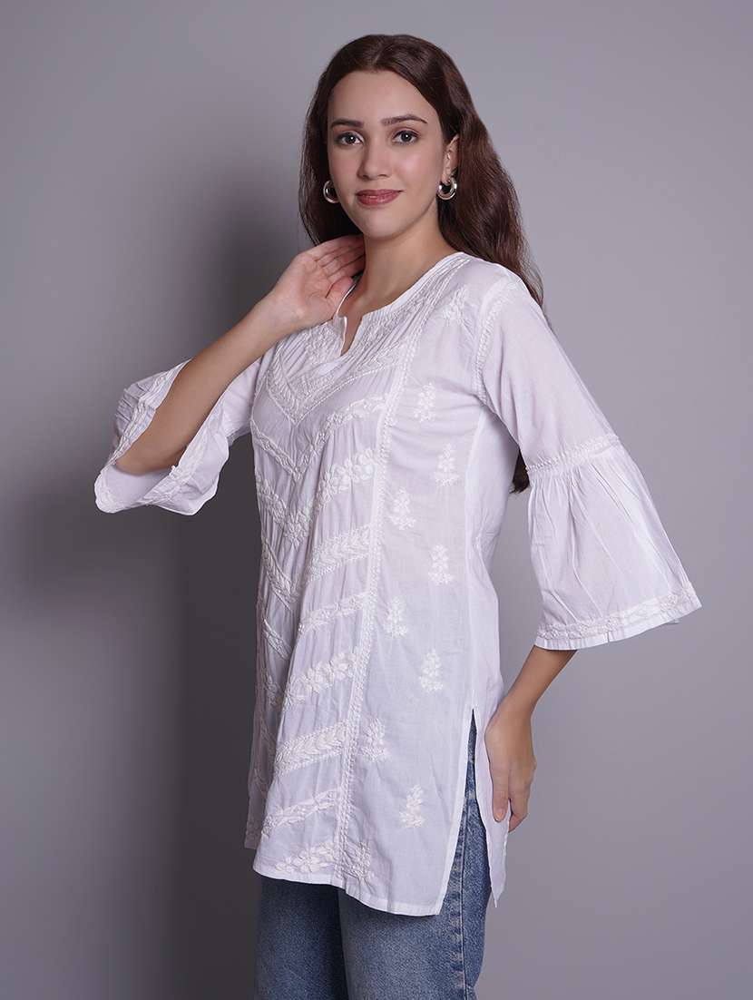 women bell sleeve straight chikankari kurti - 21688774 - Standard Image - 1