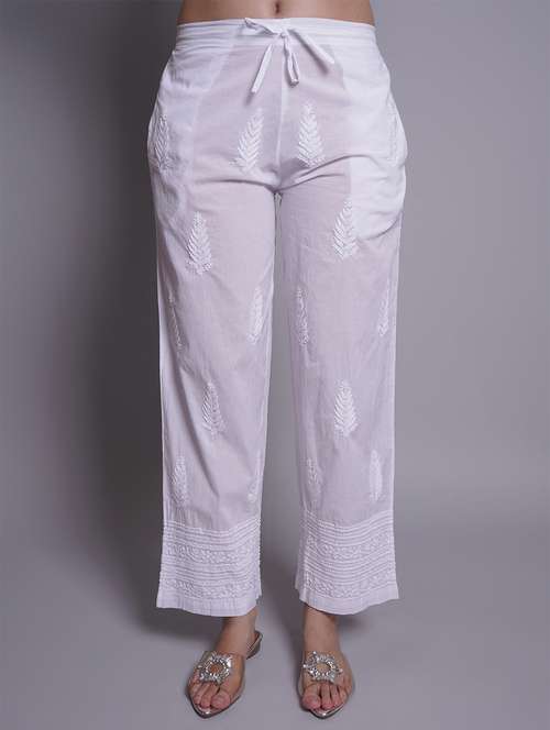 women white straight chikankari palazzo - 21688775 -  Standard Image - 0