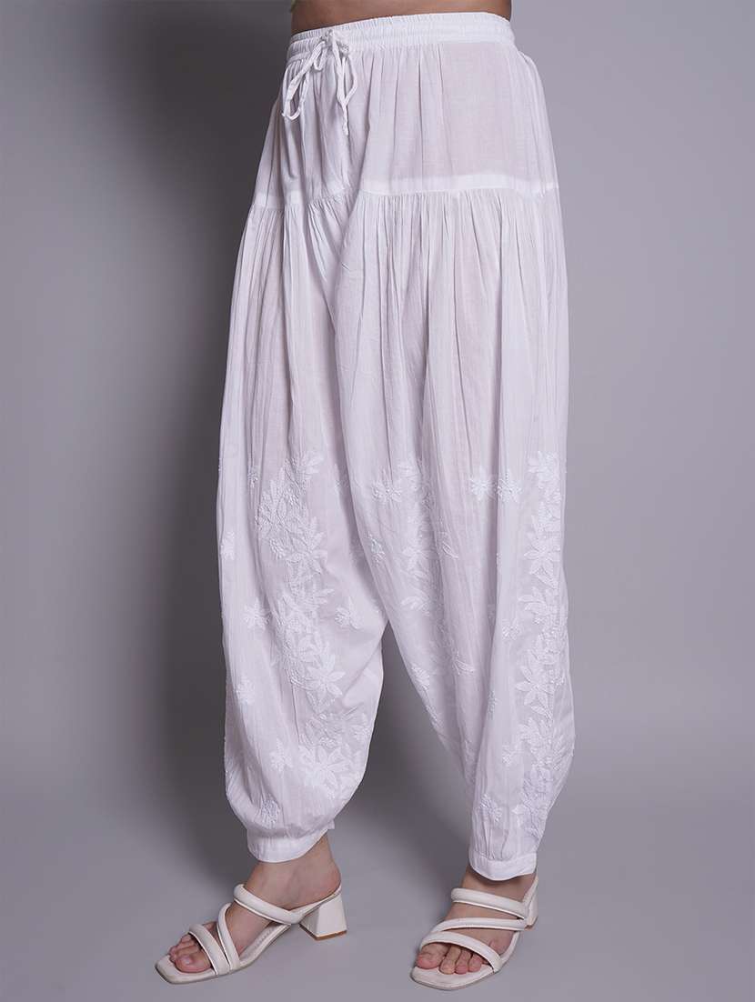 women white solid with work chikankari salwar - 21688776 -  Standard Image - 1