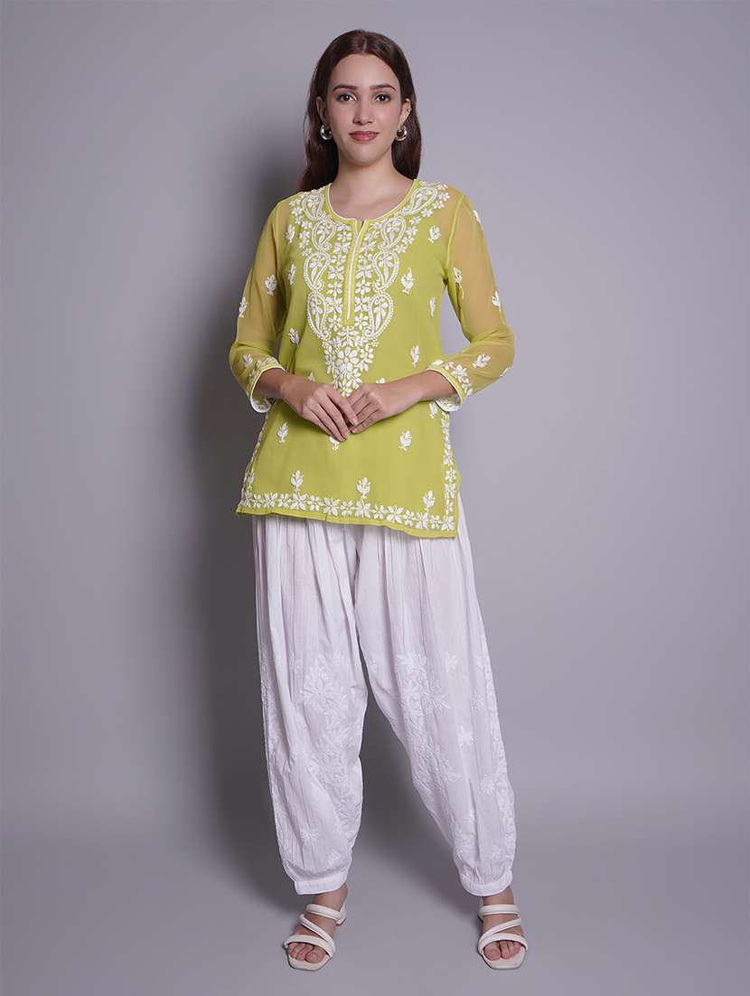 women white solid with work chikankari salwar - 21688776 -  Standard Image - 4