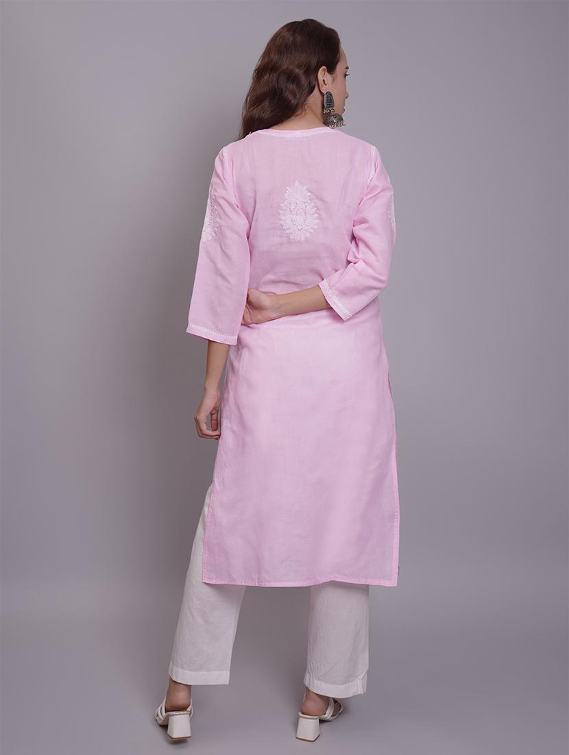 women three quarter sleeve straight chikankari kurta - 21688778 - Standard Image - 4