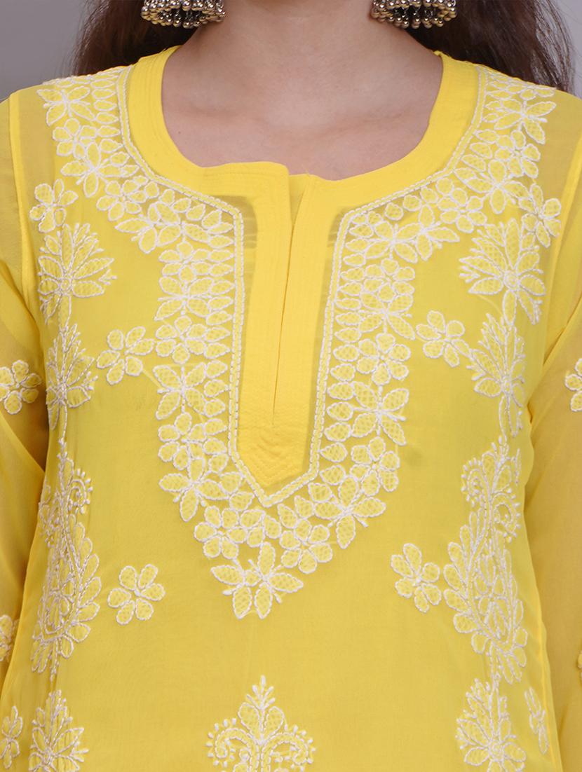 women three quarter sleeve straight chikankari kurta - 21688782 - Standard Image - 6