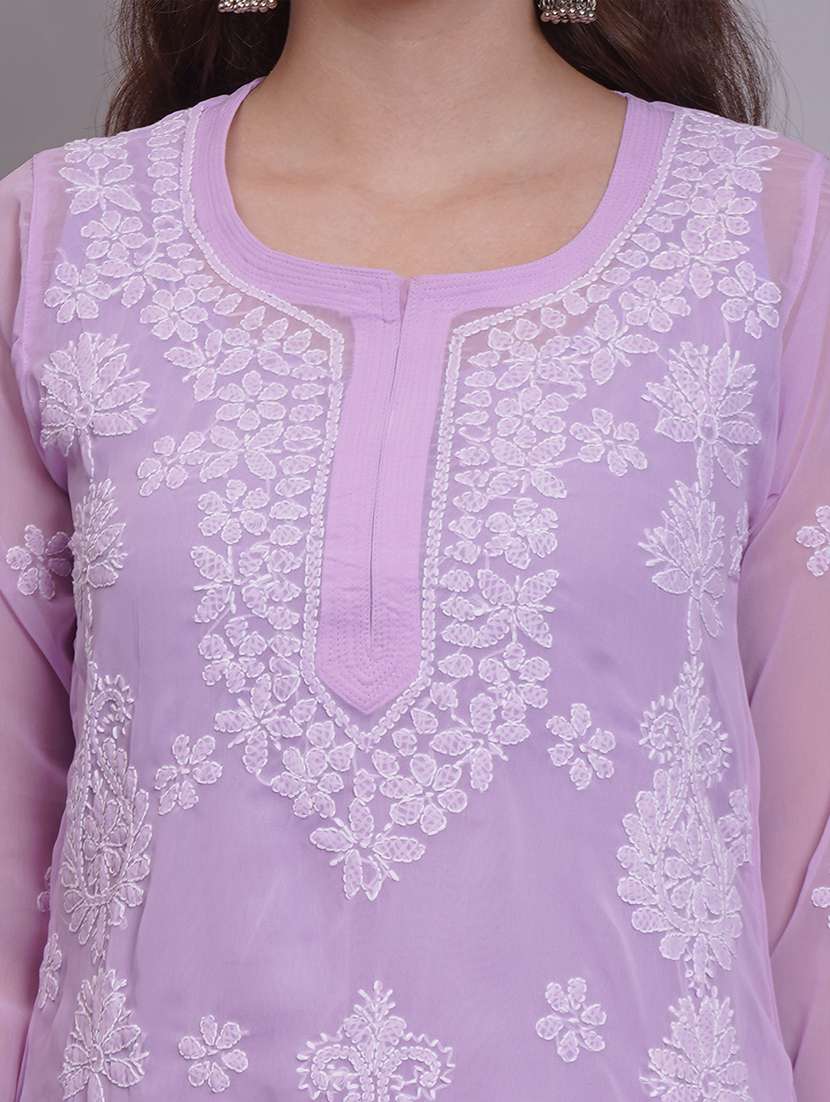 Women Three Quarter Sleeve Straight Chikankari Kurta - 21688784 -  Standard Image - 6