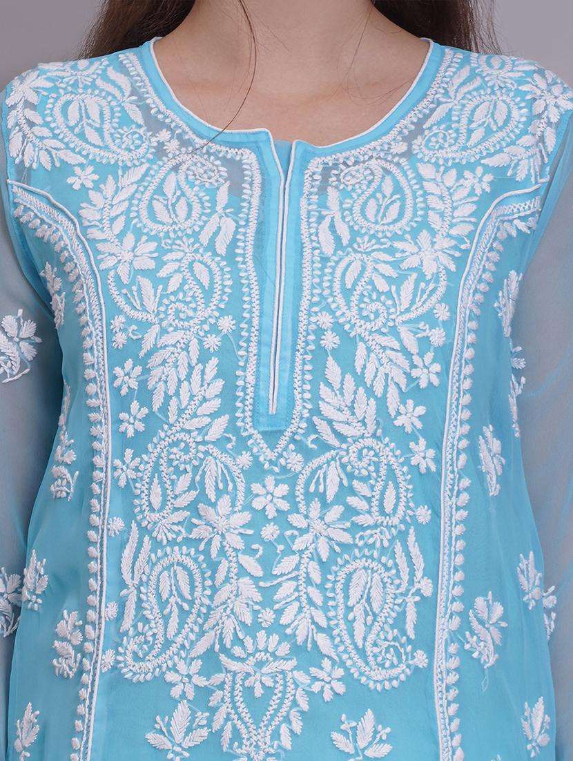 women three quarter sleeve straight chikankari kurta - 21688786 -  Standard Image - 1