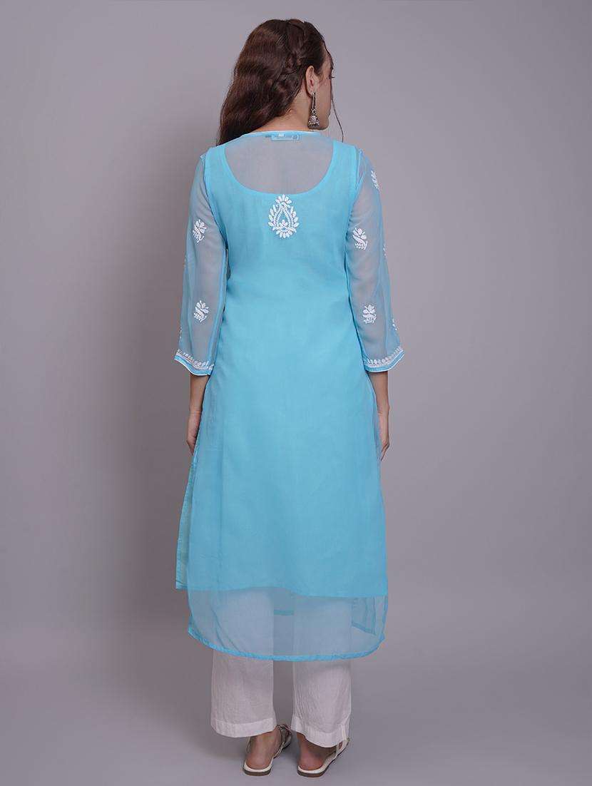 women three quarter sleeve straight chikankari kurta - 21688786 -  Standard Image - 4