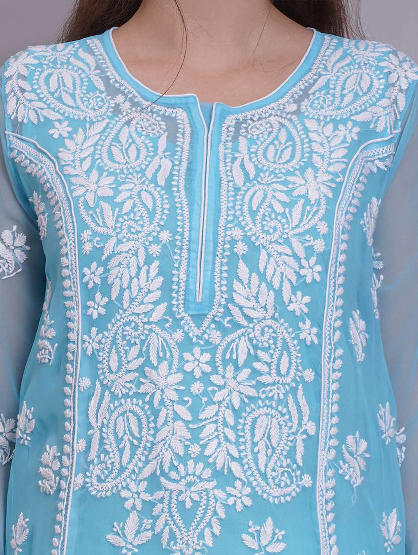 women three quarter sleeve straight chikankari kurta - 21688786 -  Standard Image - 6