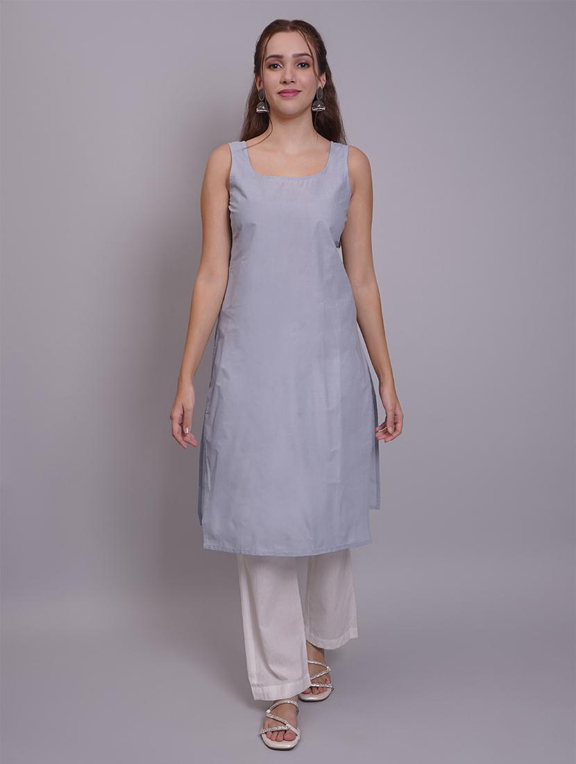 women three quarter sleeve straight chikankari kurta - 21688788 -  Standard Image - 1