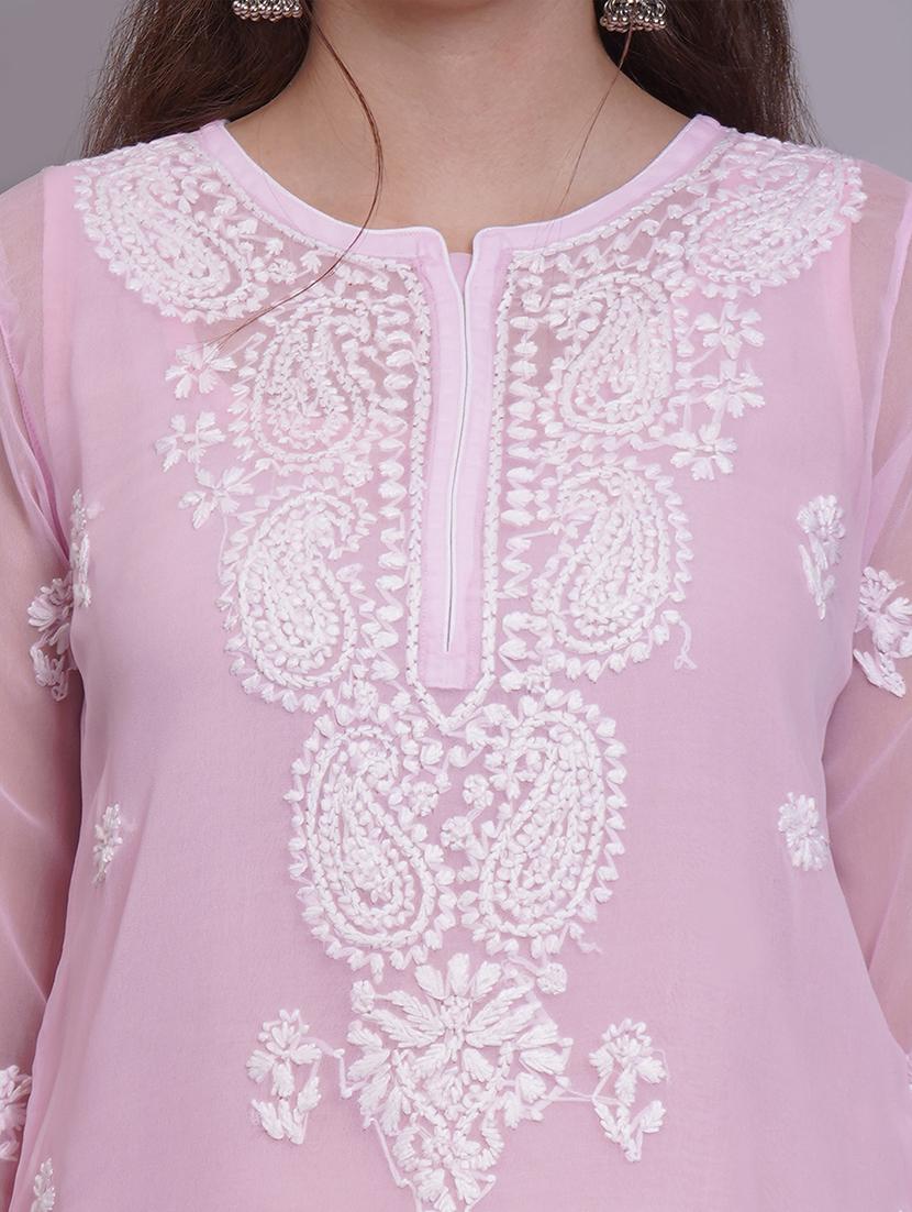 women three quarter sleeve straight chikankari kurta - 21688794 - Standard Image - 6