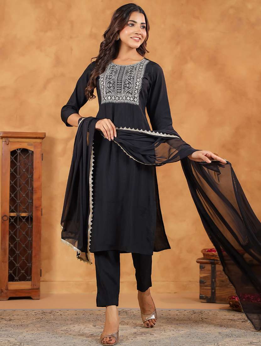 women three quarter sleeve kurta pant with dupatta set - 21688819 -  Standard Image - 1