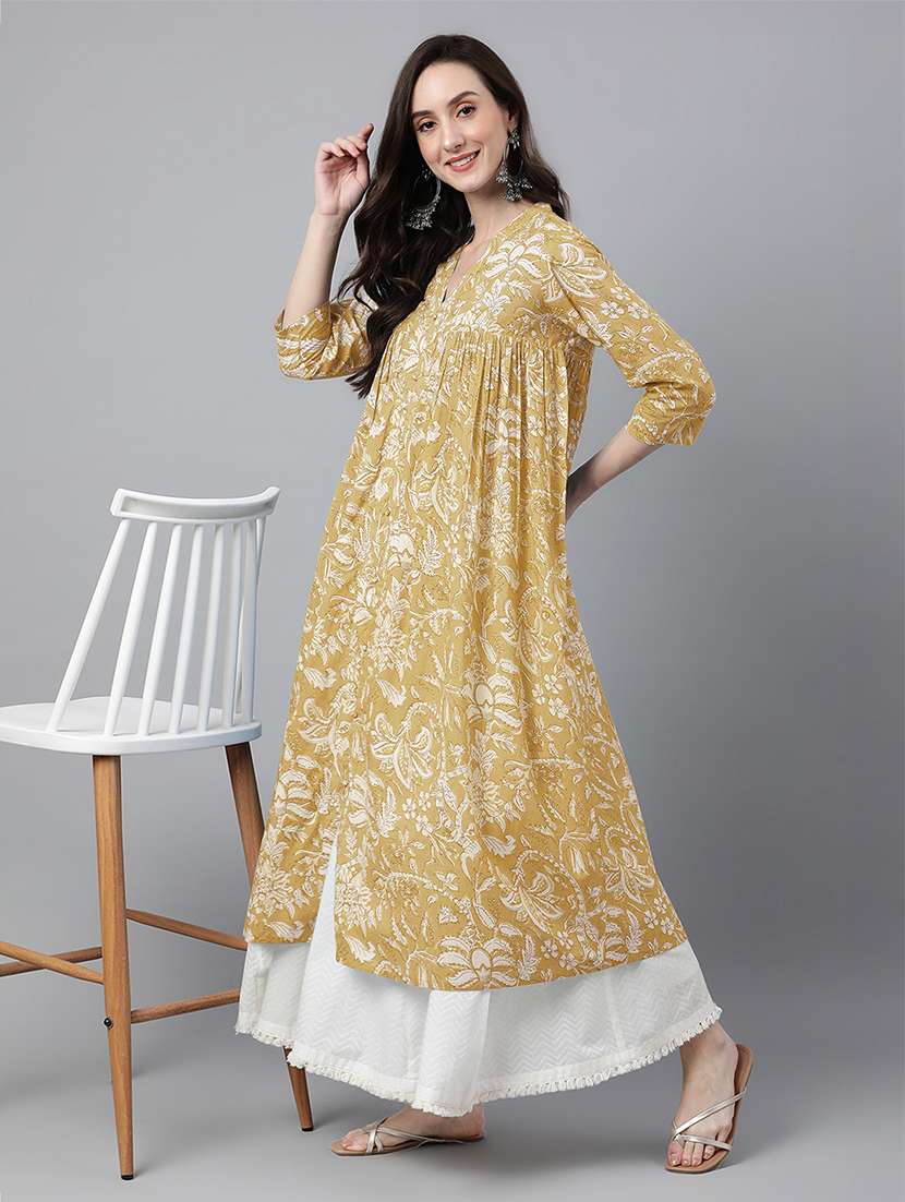 women floral three quarter sleeve flared kurta - 21688829 - Zoom Image - 0