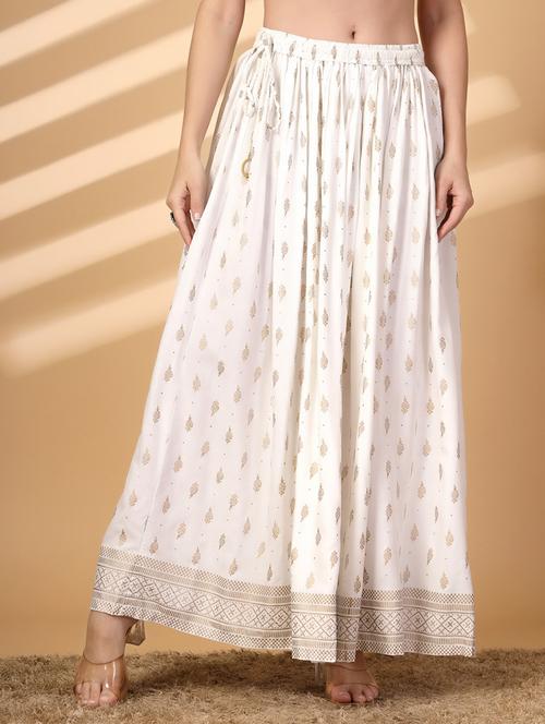 women foil print high rise flared skirt - 21688891 - Standard Image - 0