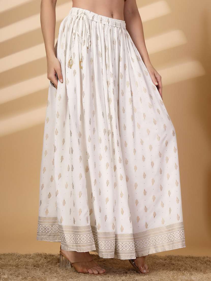 Women Foil Print High Rise Flared Skirt