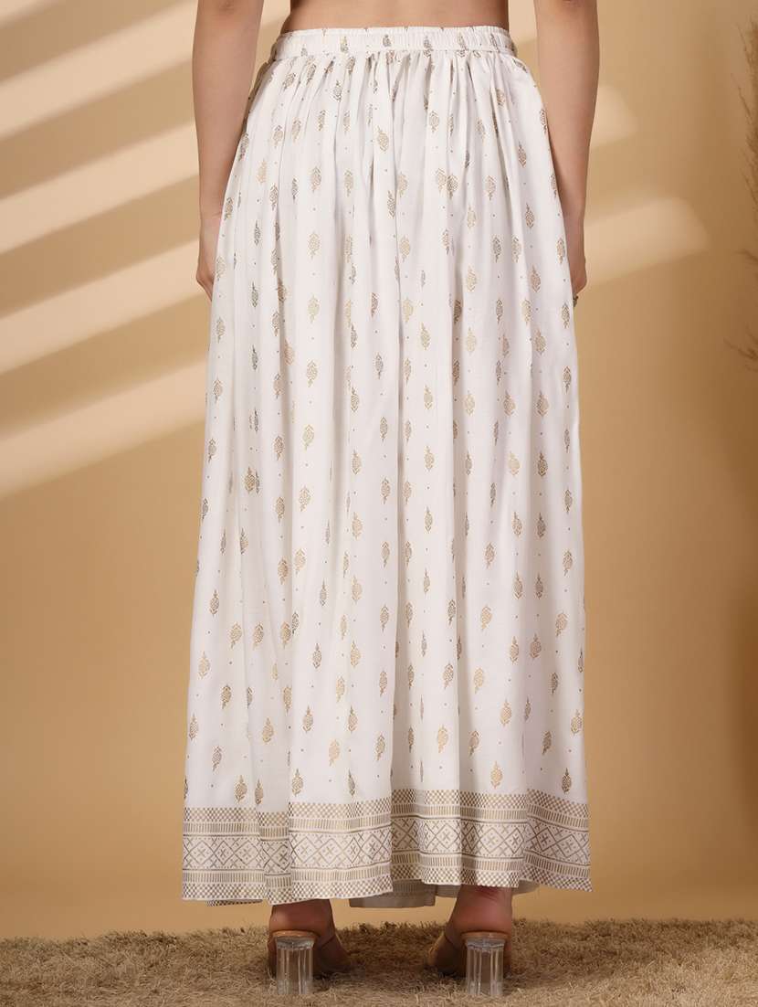 Women Foil Print High Rise Flared Skirt