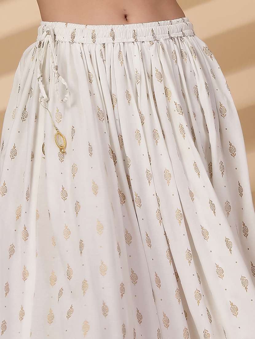 Women Foil Print High Rise Flared Skirt
