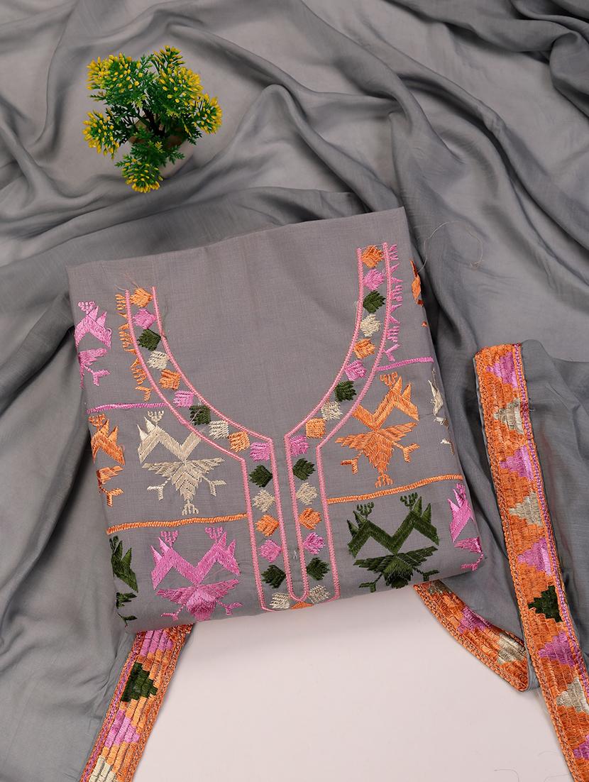 women embroidered unstitched suit set with dupatta - 21688895 -  Zoom Image - 0