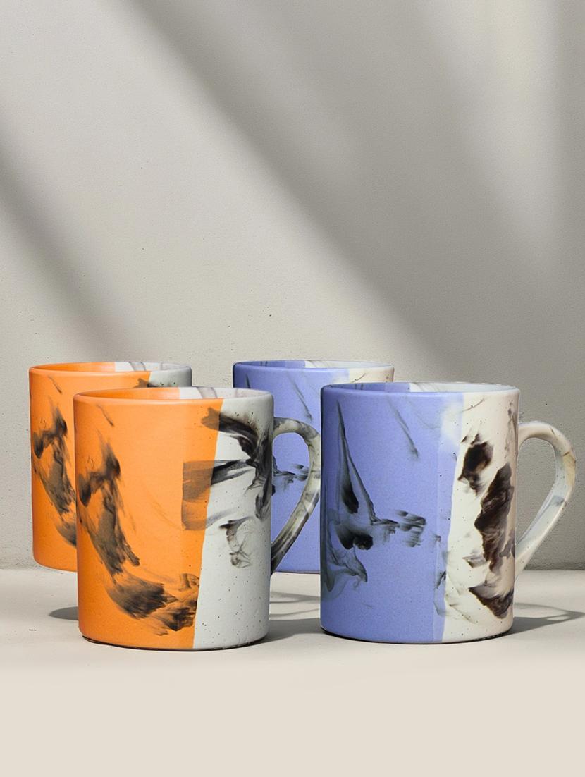 ekaura ceramic lightning mug set of 4 for coffee, milk and other beverages, tea mug (white purple & orange) - 21688957 - Zoom Image - 0
