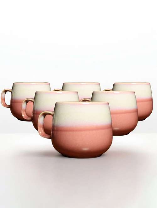 ekaura elegant hand-painted  ceramic cup-set (6-piece,275ml) | dual tone pink & white | handcrafted with love | everyday use