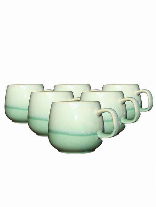 ekaura elegant hand-painted  ceramic cup-set (6-piece,275ml) | dual tone green & white | handcrafted with love | everyday use