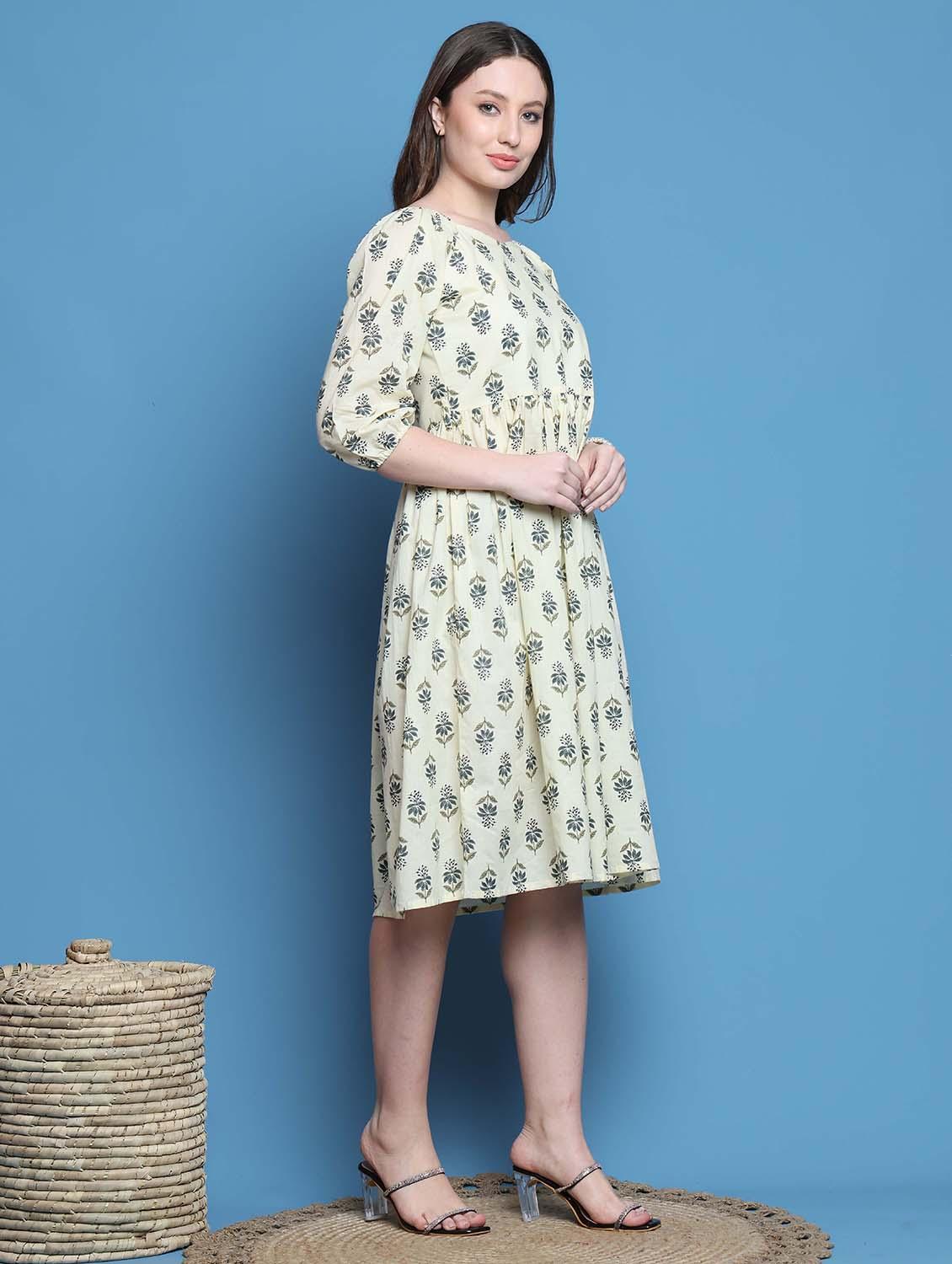 women off white floral printed a-line dress - 21688969 - Standard Image - 1