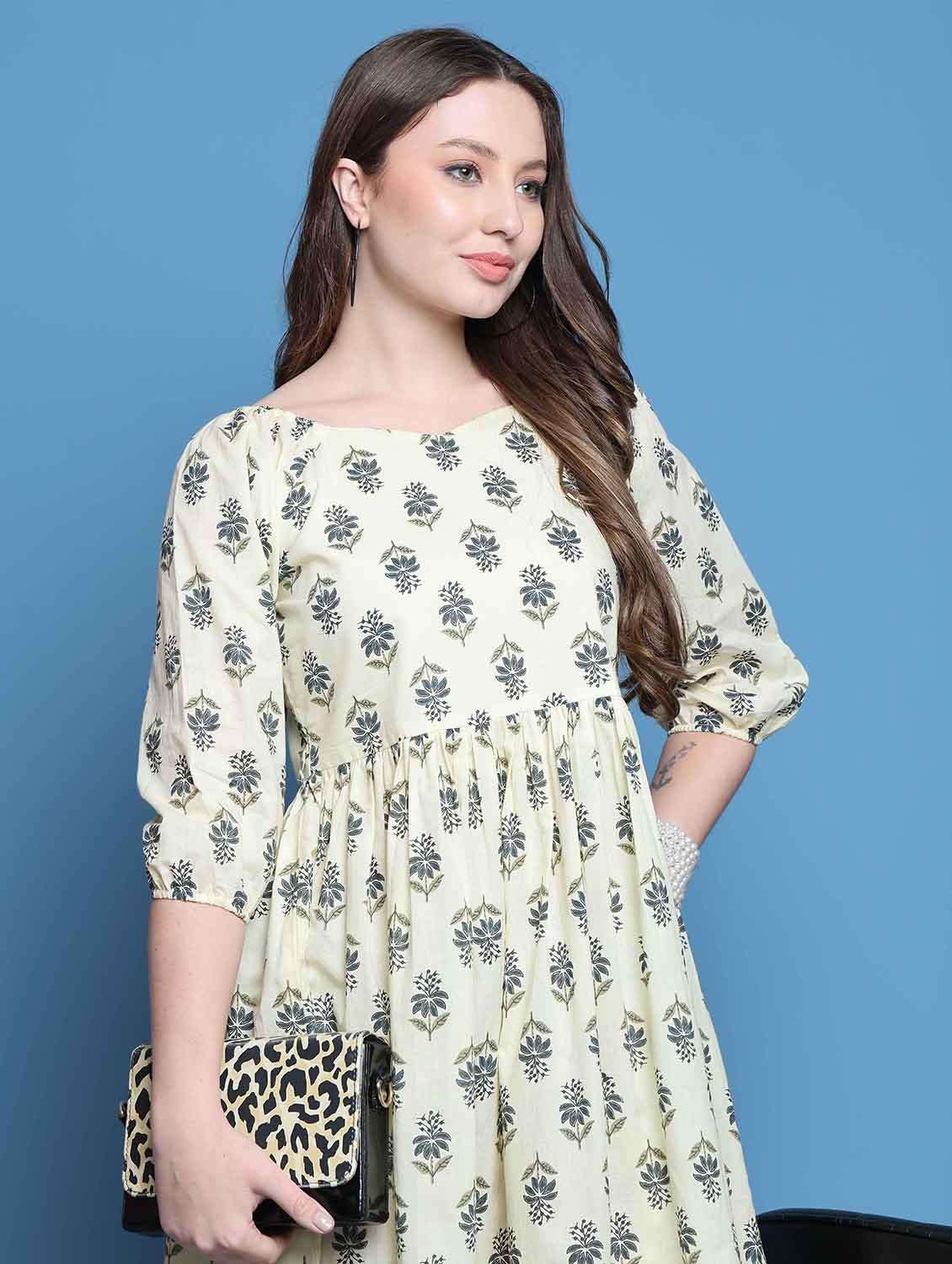 women off white floral printed a-line dress - 21688969 - Standard Image - 4