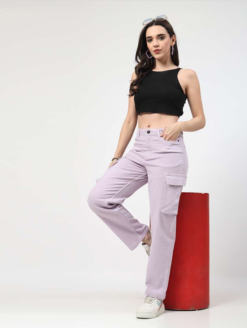 women mid rise solid cargo - 21688974 -  Standard Image - 4