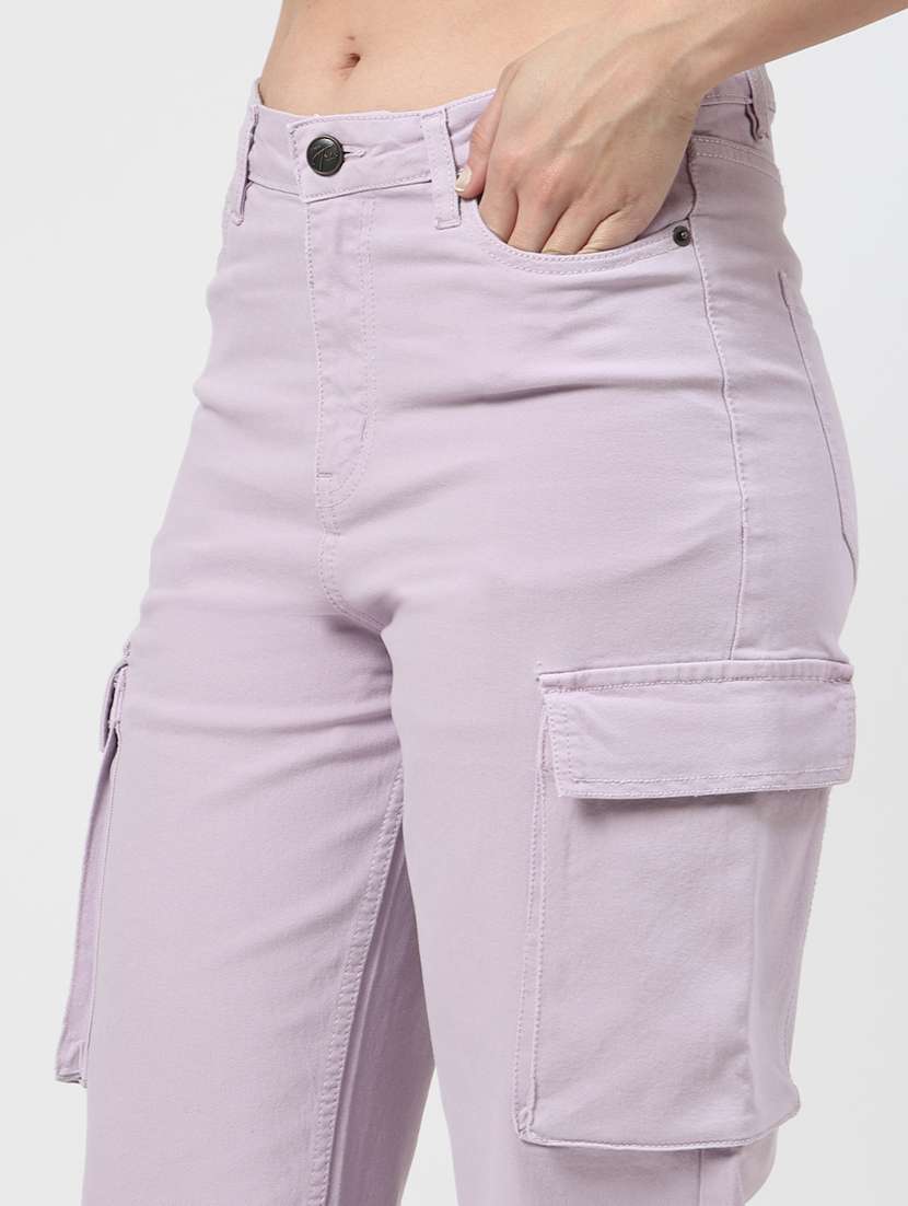 women mid rise solid cargo - 21688974 -  Standard Image - 6