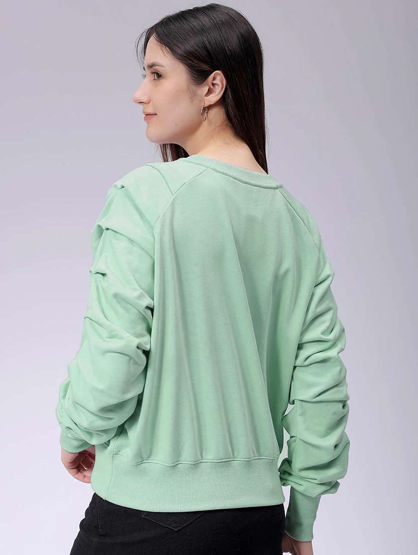 women green solid puff sleeve top - 21688977 - Standard Image - 1