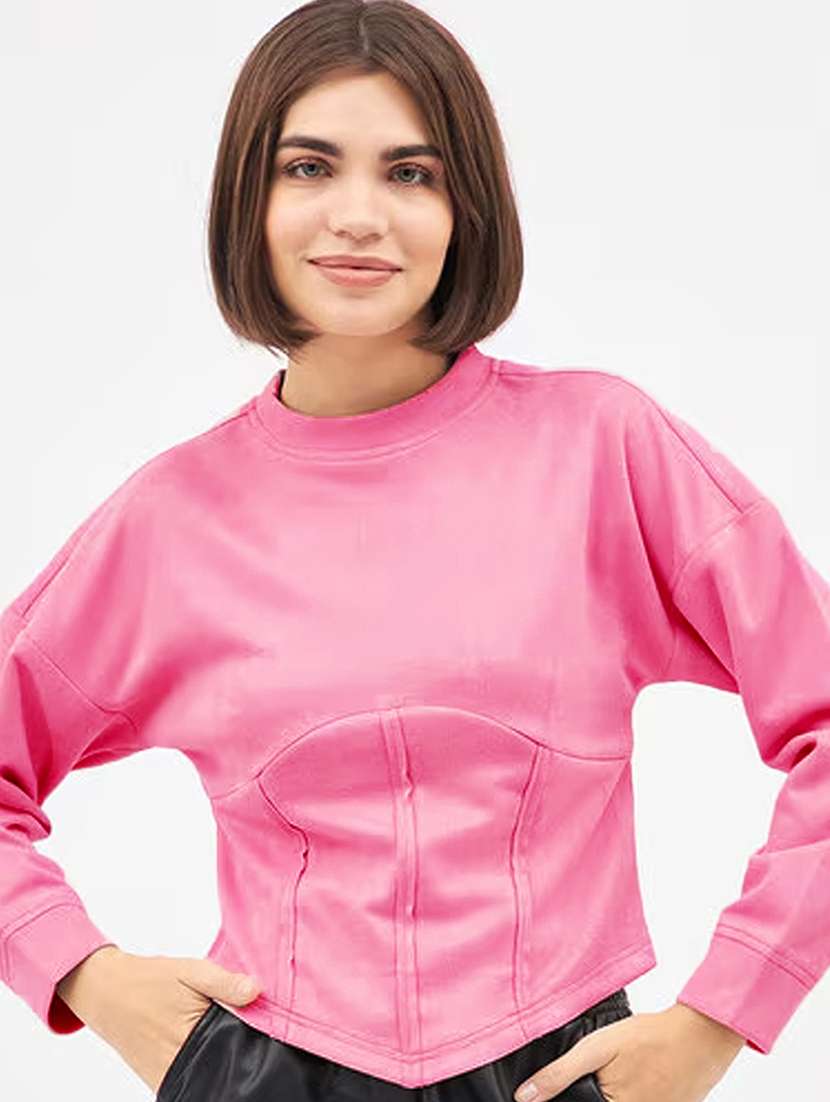 women pink solid long sleeve corset top - 21688979 -  Standard Image - 1
