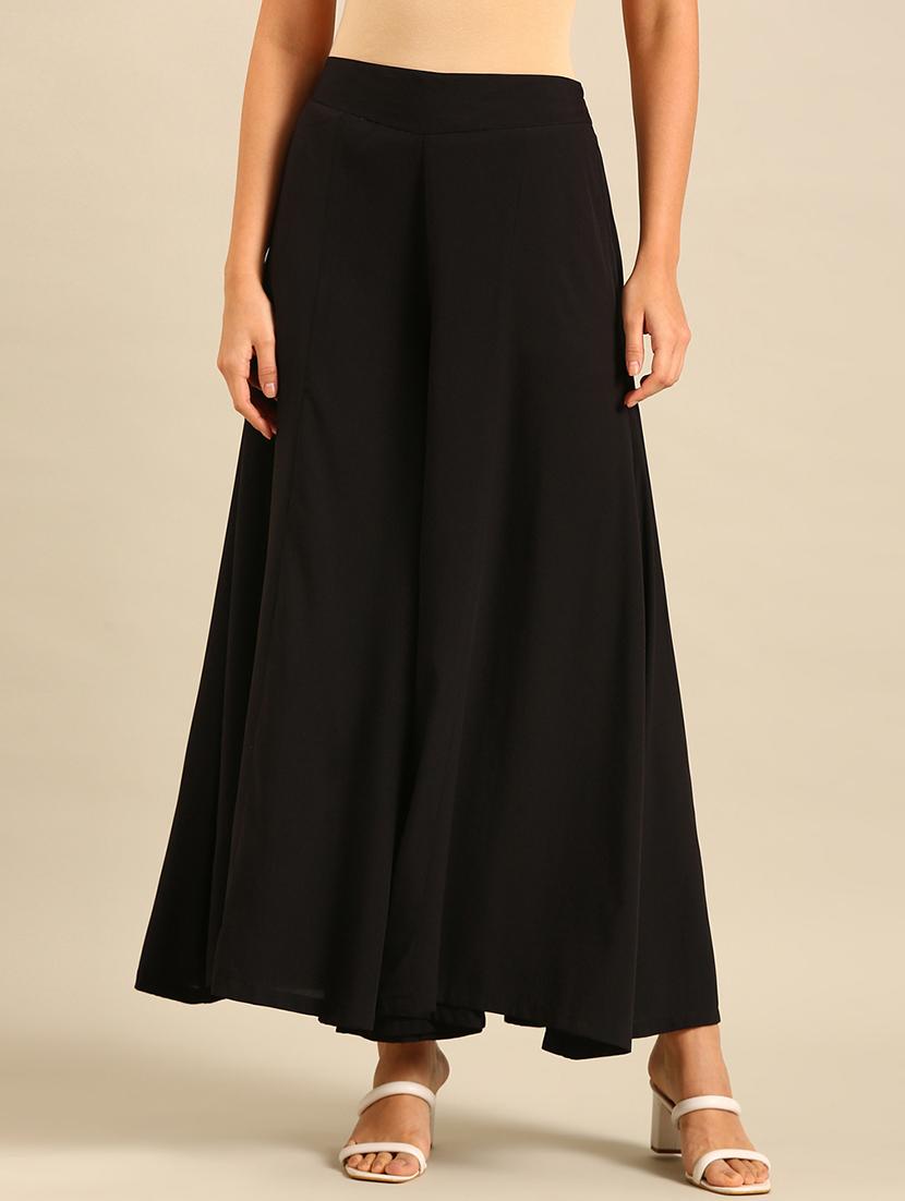 women solid mid rise wide leg palazzo - 21689002 - Zoom Image - 0