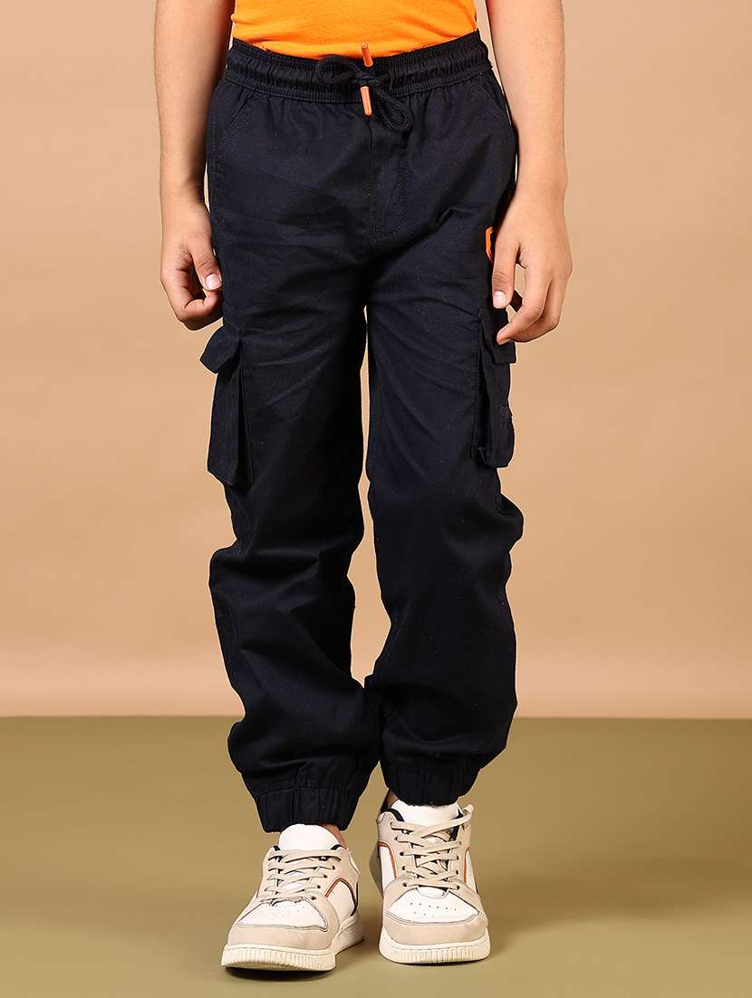 boys navy blue mid rise plain cargo
