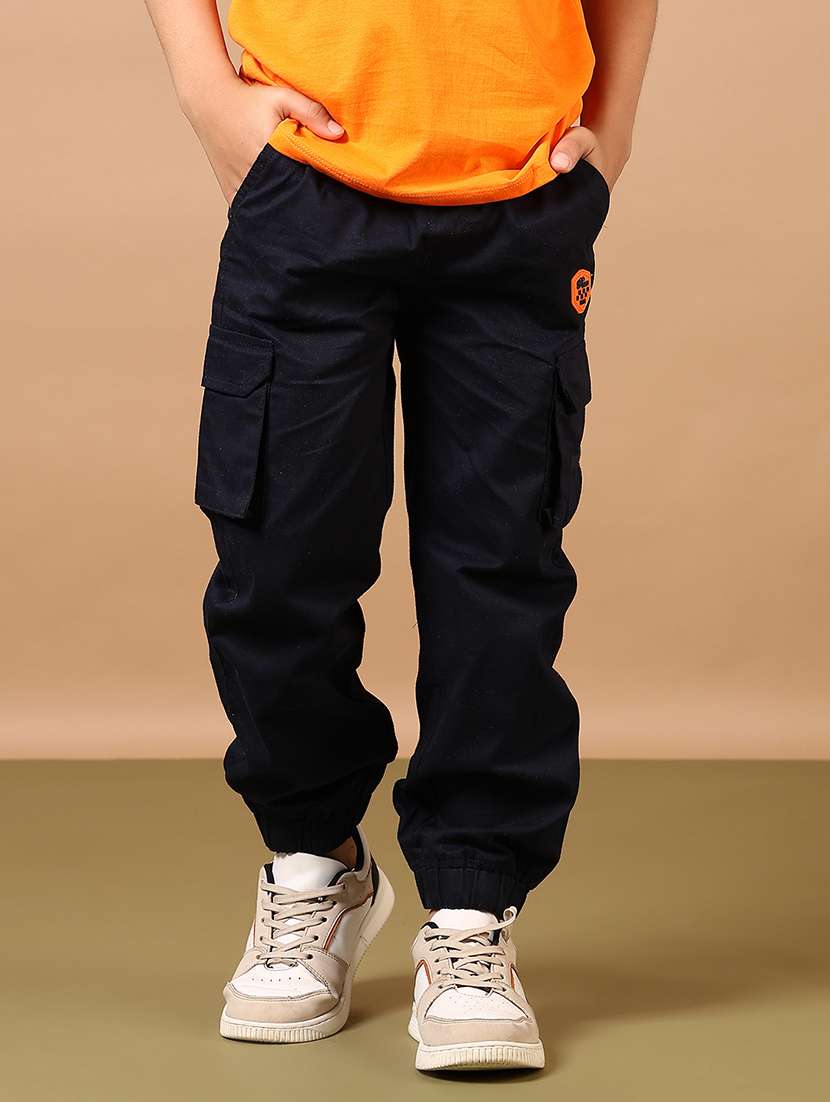 boys navy blue mid rise plain cargo - 21689415 -  Standard Image - 1