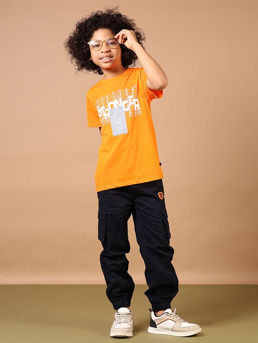 boys navy blue mid rise plain cargo - 21689415 -  Standard Image - 4