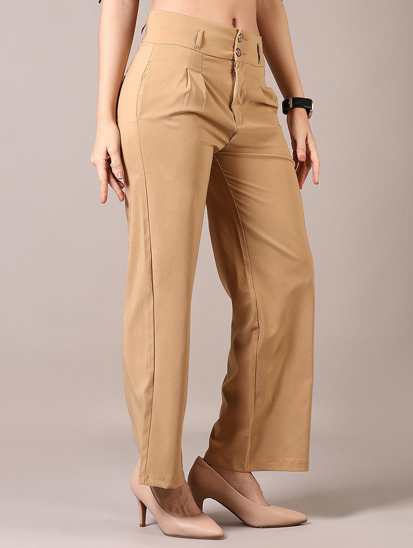 women solid mid rise straight trouser - 21689431 -  Standard Image - 1