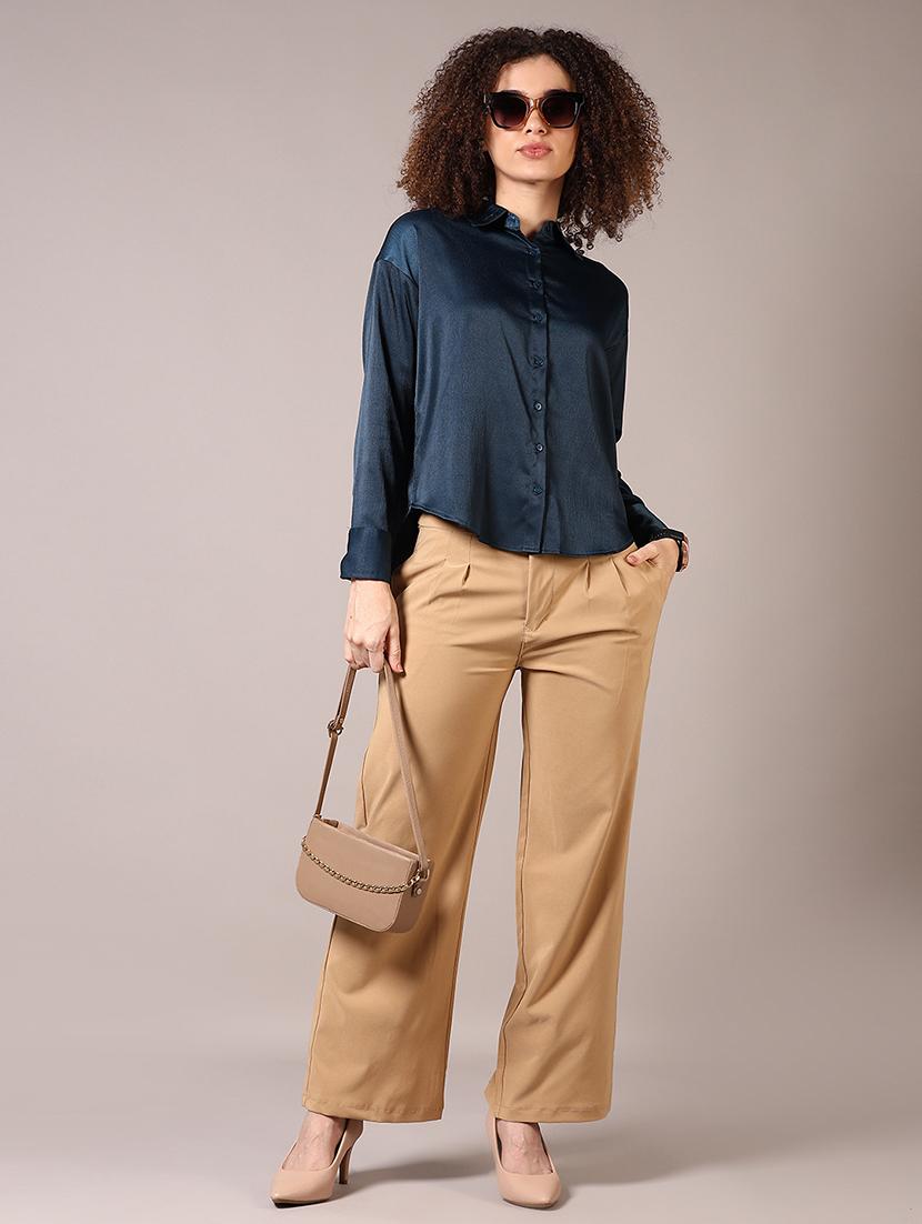 women solid mid rise straight trouser - 21689431 - Standard Image - 4
