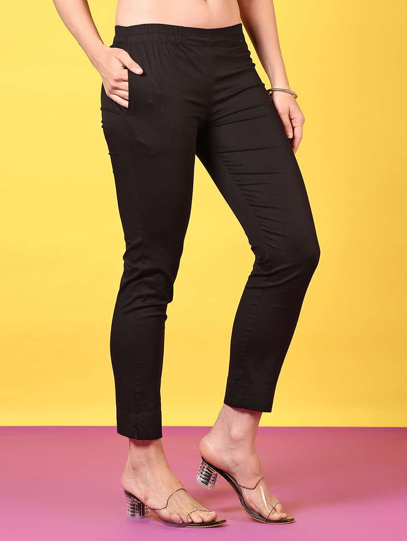 women solid mid rise tapered pant - 21689436 -  Standard Image - 1