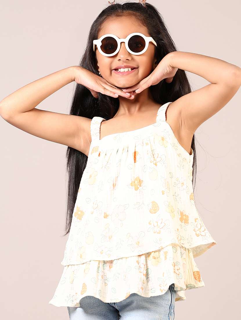 girls cream printed shoulder strap top - 21689460 -  Standard Image - 1