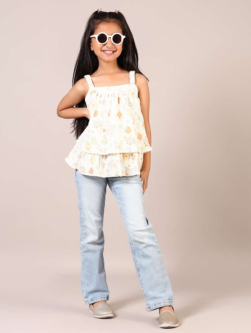 girls cream printed shoulder strap top - 21689460 -  Standard Image - 4