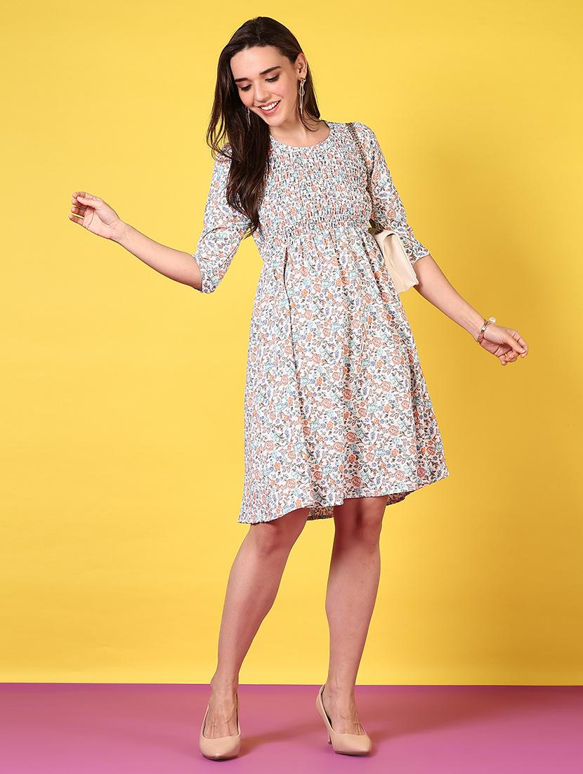 orange cotton fit & flare dress - 21689470 -  Standard Image - 1