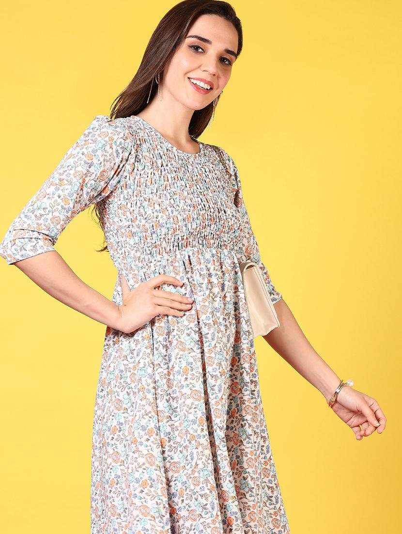 orange cotton fit & flare dress - 21689470 - Standard Image - 4