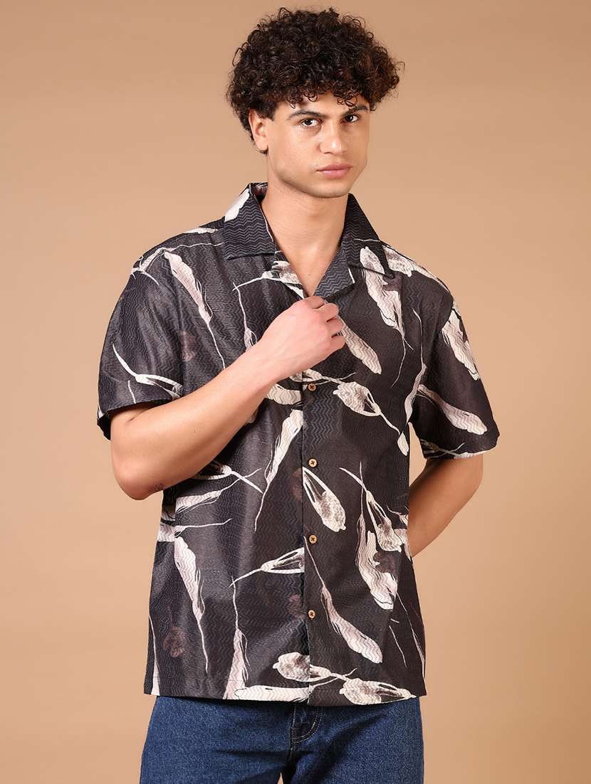men printed short sleeve regular fit casual shirt