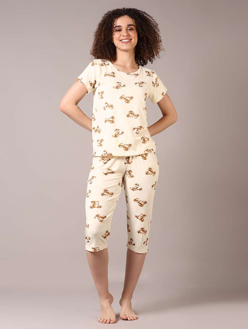 women printed nightwear capri set - 21689475 -  Standard Image - 1