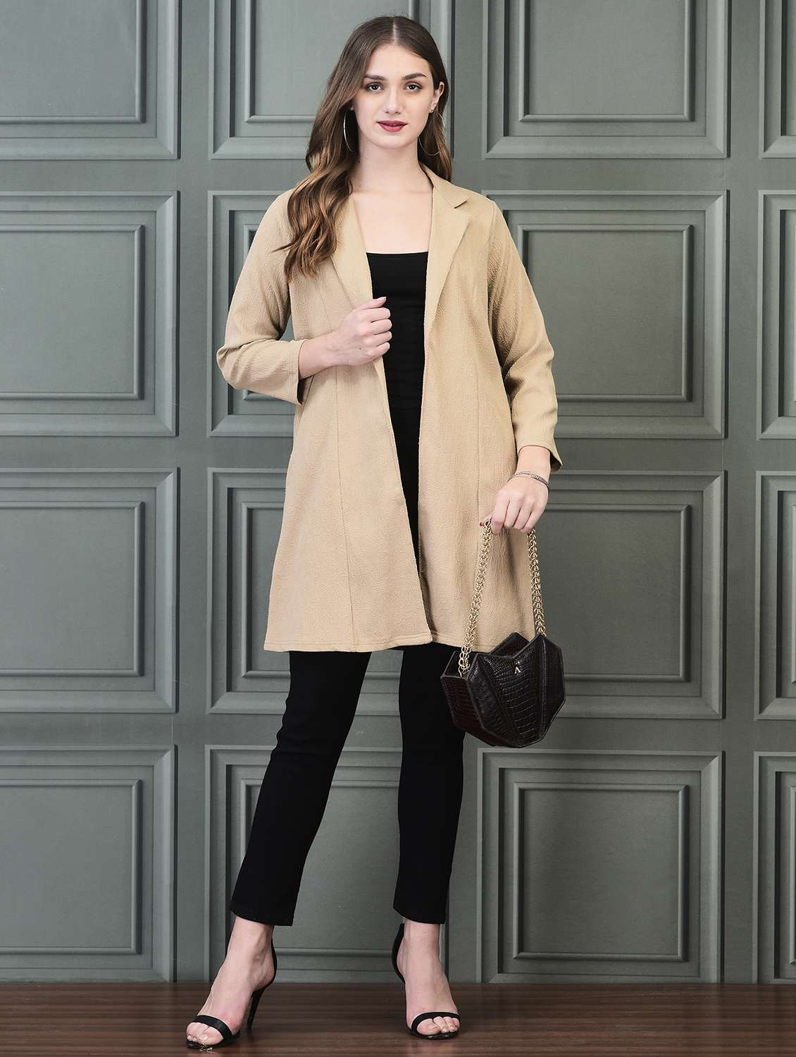women beige long sleeve regular shrug - 21689616 -  Standard Image - 4