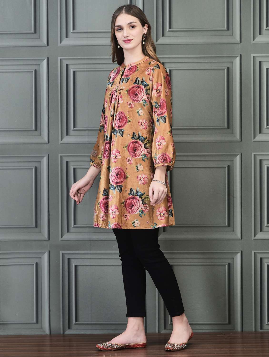 women floral long sleeve a-line tunic - 21689619 -  Standard Image - 1