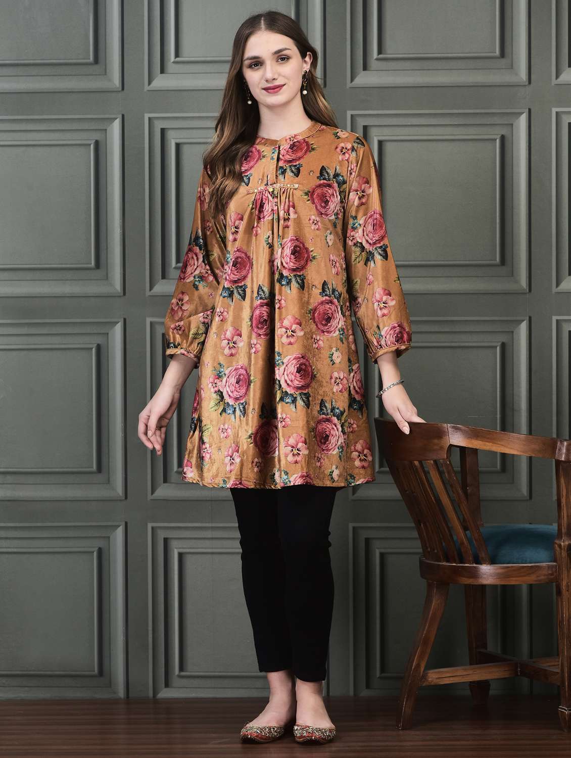 women floral long sleeve a-line tunic - 21689619 -  Standard Image - 4