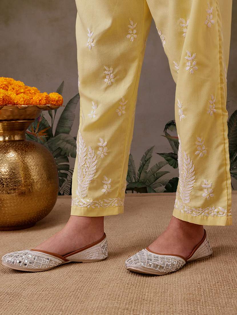 women solid with work notch neck kurta set - 21689692 -  Standard Image - 6