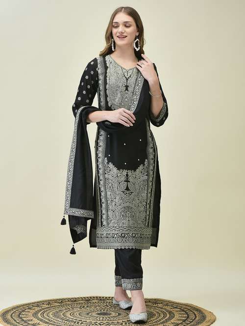 women three quarter sleeve kurta pant with dupatta set - 21689741 -  Standard Image - 0