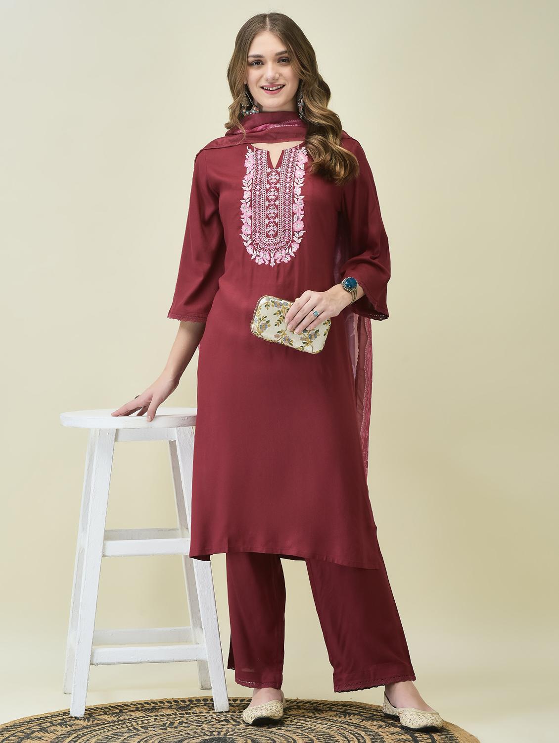 women embroidered three quarter sleeve kurta comfort pant dupatta - 21689743 - Standard Image - 4