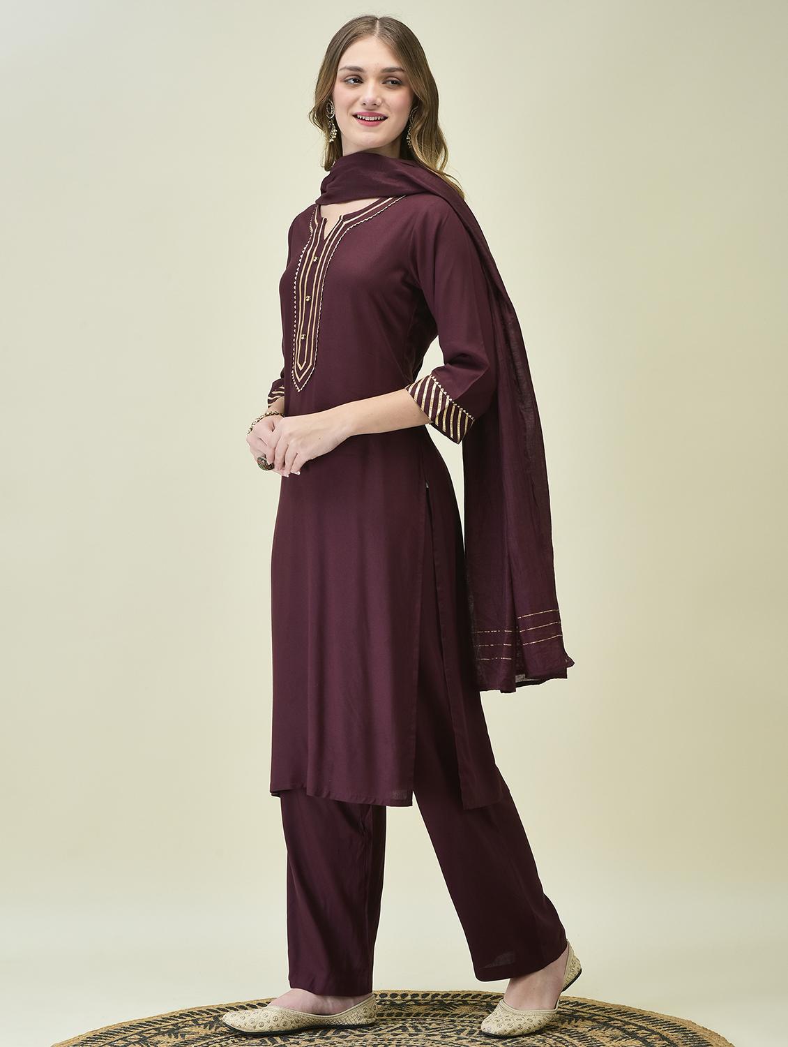 women three quarter sleeve kurta pant with dupatta set - 21689749 - Standard Image - 1