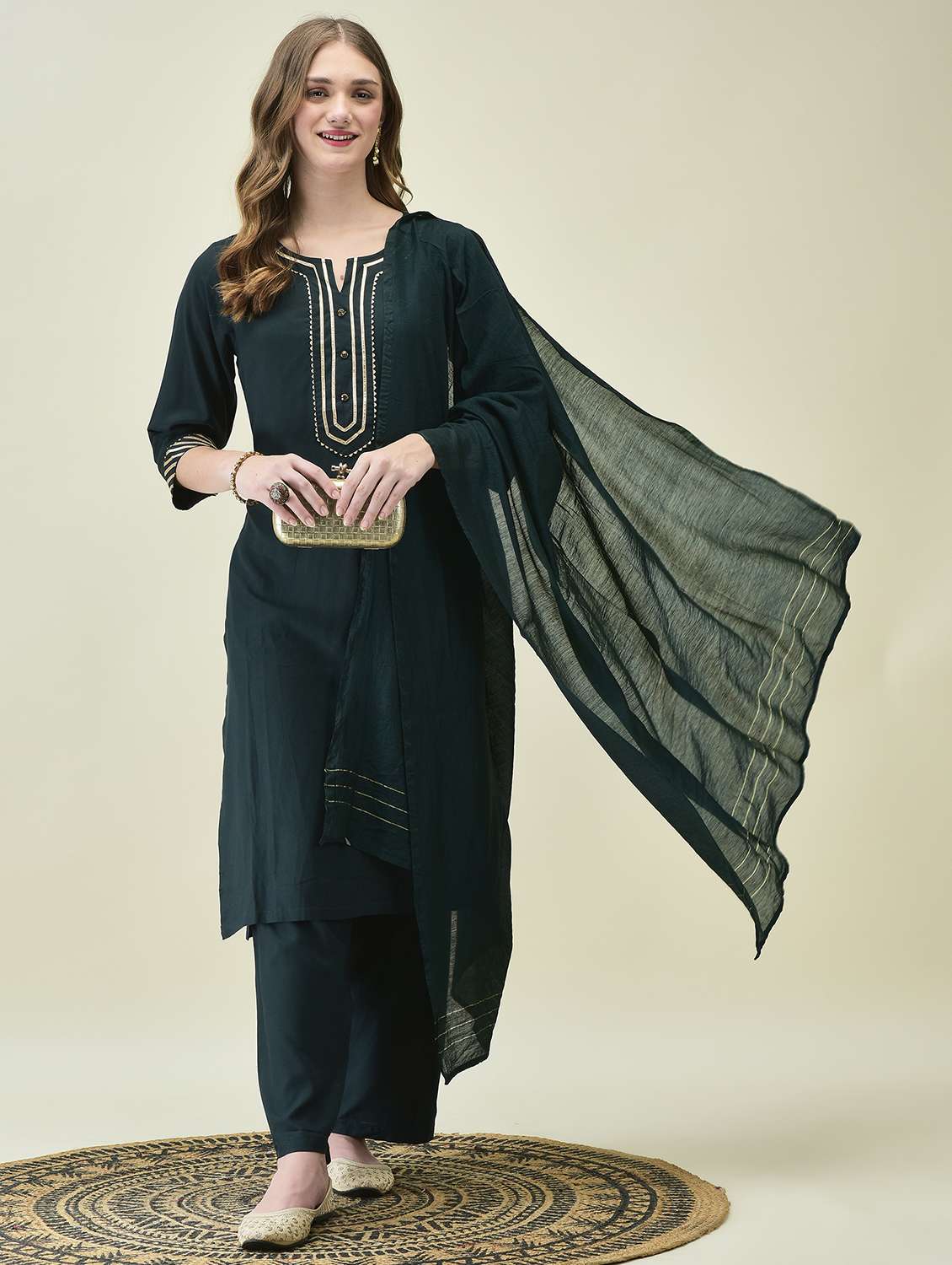 women three quarter sleeve kurta pant with dupatta set - 21689750 -  Standard Image - 4